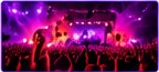 Sunset festival stage and crowd lights